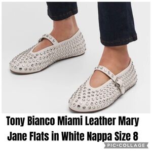 Tony Bianco Miami Leather Mary Jane Flats in White Nappa Size 8